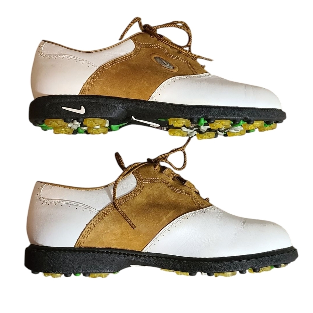 NIKE Zoom Air Golf Sneakers White And Tan Colorblock Spikes 7M - Picture 4 of 14